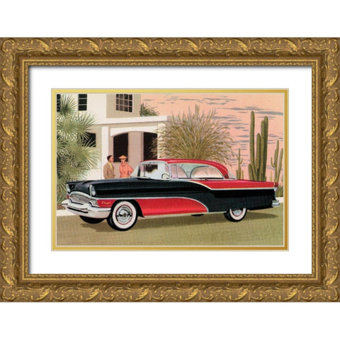 Packard Clipper at the Camelback Inn Gold Ornate Wood Framed Art Print with Double Matting by Retrotravel