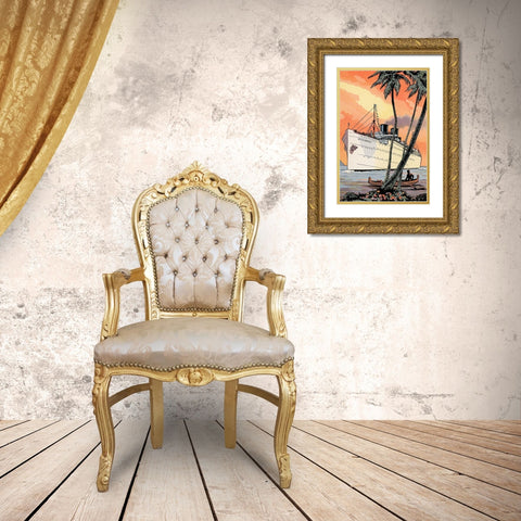 City of Honolulu Gold Ornate Wood Framed Art Print with Double Matting by Retrotravel