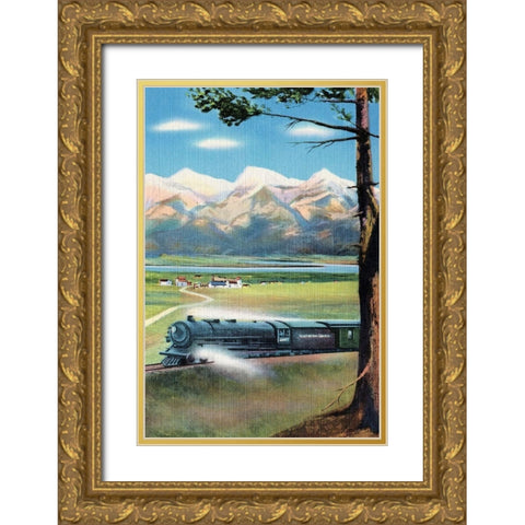 Northern Pacific Scenic Route Gold Ornate Wood Framed Art Print with Double Matting by Retrotravel