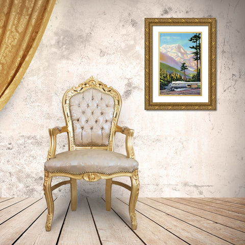 Steaming Through the Valley Gold Ornate Wood Framed Art Print with Double Matting by Retrotravel