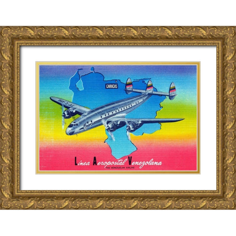 Linea Aeropostal Venezolana; The Venezuelan Airline Gold Ornate Wood Framed Art Print with Double Matting by Retrotravel