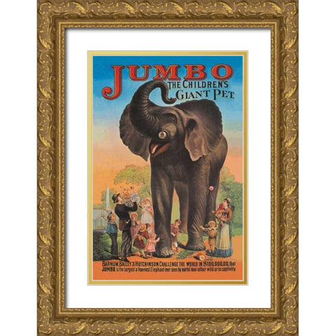 Jumbo - The Childrens Giant Pet Gold Ornate Wood Framed Art Print with Double Matting by Vintage Elephant