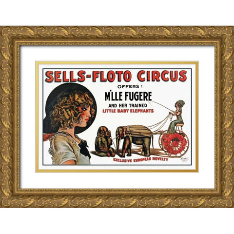 Sells-Floto Circus Gold Ornate Wood Framed Art Print with Double Matting by Vintage Elephant