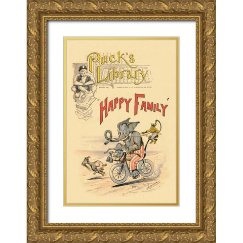 Happy Family Gold Ornate Wood Framed Art Print with Double Matting by Vintage Elephant