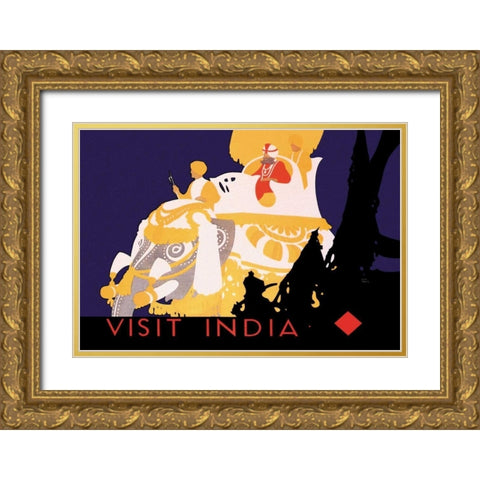 Visit India Gold Ornate Wood Framed Art Print with Double Matting by Vintage Elephant