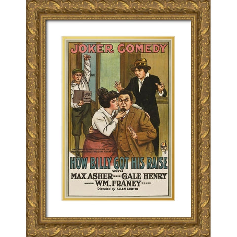 Movie Poster: How Billy Got His Raise Gold Ornate Wood Framed Art Print with Double Matting by Illustrator, Unknown 20th Century American