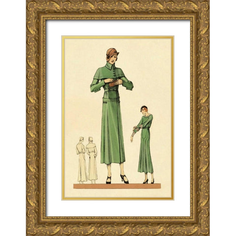 Emerald Dress and Overcoat Gold Ornate Wood Framed Art Print with Double Matting by Vintage Fashion