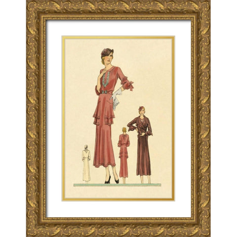 Pink Daytime Dress and Overcoat Gold Ornate Wood Framed Art Print with Double Matting by Vintage Fashion