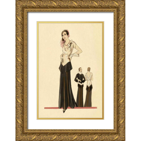 Eveningwear in Black and White Gold Ornate Wood Framed Art Print with Double Matting by Vintage Fashion