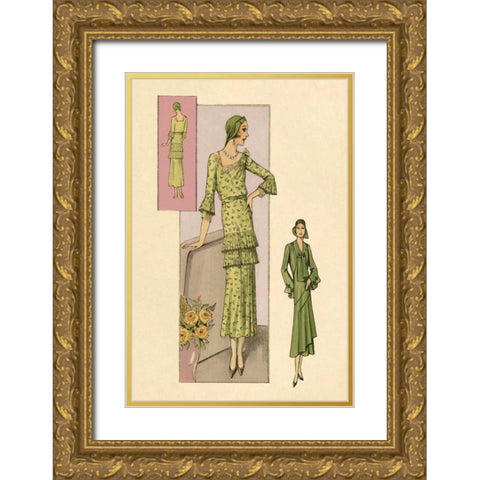 Green Daytime Fashions Gold Ornate Wood Framed Art Print with Double Matting by Vintage Fashion