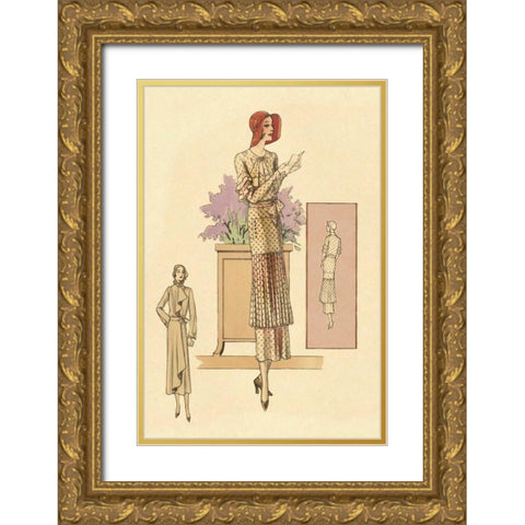 Patterned Daywear Gold Ornate Wood Framed Art Print with Double Matting by Vintage Fashion
