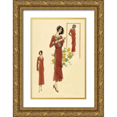 Dainty Fashions in Red Gold Ornate Wood Framed Art Print with Double Matting by Vintage Fashion