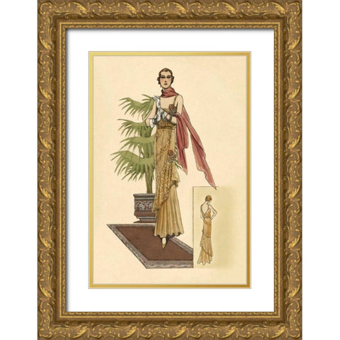 Summer Dress with Pink Wrap Gold Ornate Wood Framed Art Print with Double Matting by Vintage Fashion