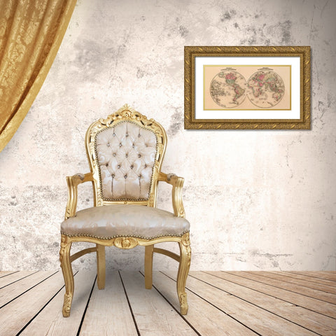 Johnsons World Map Gold Ornate Wood Framed Art Print with Double Matting by Johnson, A.J.