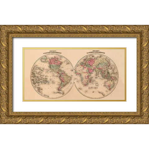 Johnsons World Map Gold Ornate Wood Framed Art Print with Double Matting by Johnson, A.J.
