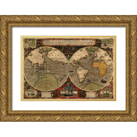 Vera Totius Expeditionis Nautica Gold Ornate Wood Framed Art Print with Double Matting by Ortelius, Abraham