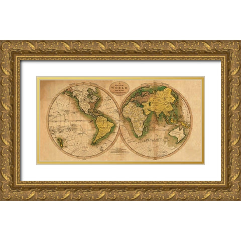 World Map Gold Ornate Wood Framed Art Print with Double Matting by Carey, Matthew