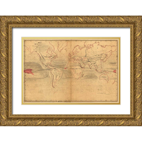 World Winds in Navigation Gold Ornate Wood Framed Art Print with Double Matting by Wilkes, Captain Charles