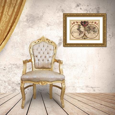 World Map Prepared for then French King Gold Ornate Wood Framed Art Print with Double Matting by De LIsle, Guillaume
