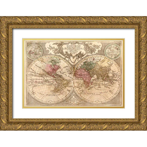 World Map Prepared for then French King Gold Ornate Wood Framed Art Print with Double Matting by De LIsle, Guillaume