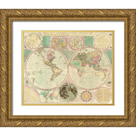 World Map Gold Ornate Wood Framed Art Print with Double Matting by Bowles, Carington