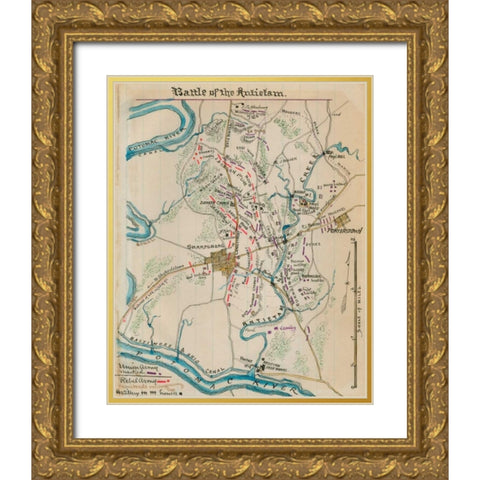 Battle of Antietam or Sharpsburg #1 Gold Ornate Wood Framed Art Print with Double Matting by Unknown
