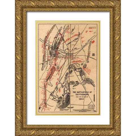 Battle of Gettysburg #1 Gold Ornate Wood Framed Art Print with Double Matting by Unknown