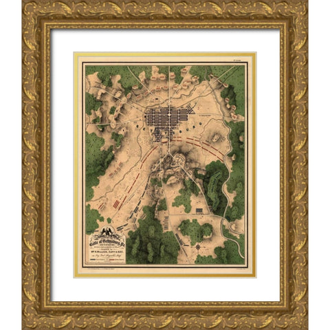 Battle of Gettysburg #2 Gold Ornate Wood Framed Art Print with Double Matting by Unknown