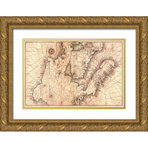 Portolan Map of Italy, Sicily, North Africa and the Mediterranean Gold Ornate Wood Framed Art Print with Double Matting by Agnese, Battista