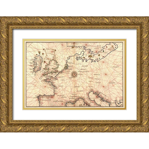 Portolan Map of Spain, England, France, Germany, The British Isles Gold Ornate Wood Framed Art Print with Double Matting by Agnese, Battista