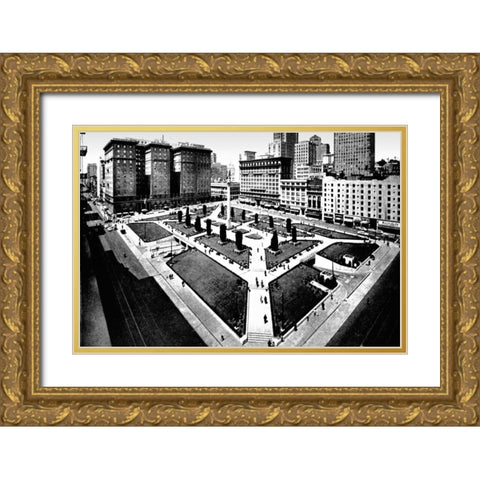 Union Square, San Francisco, CA Gold Ornate Wood Framed Art Print with Double Matting by Vintage San Francisco