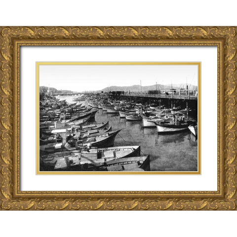 Fishermans Wharf, San Francisco, CA Gold Ornate Wood Framed Art Print with Double Matting by Vintage San Francisco