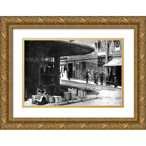 Old Chinatown, San Francisco, CA Gold Ornate Wood Framed Art Print with Double Matting by Vintage San Francisco