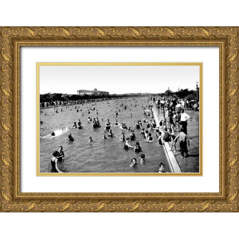 Fleishhacker Pool, San Francisco, CA Gold Ornate Wood Framed Art Print with Double Matting by Vintage San Francisco