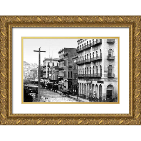 East Side of Montgomery St, San Francisco, CA Gold Ornate Wood Framed Art Print with Double Matting by Vintage San Francisco