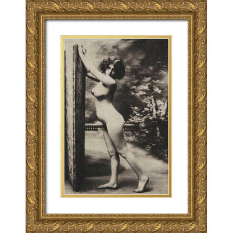 The Garden Windbreak Gold Ornate Wood Framed Art Print with Double Matting by Vintage Nudes