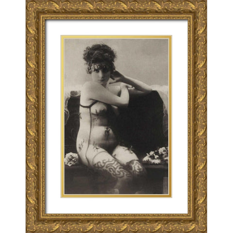 The Dress of Tulle Gold Ornate Wood Framed Art Print with Double Matting by Vintage Nudes