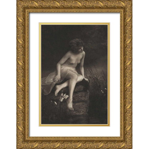 Beside the Pond Gold Ornate Wood Framed Art Print with Double Matting by Vintage Nudes