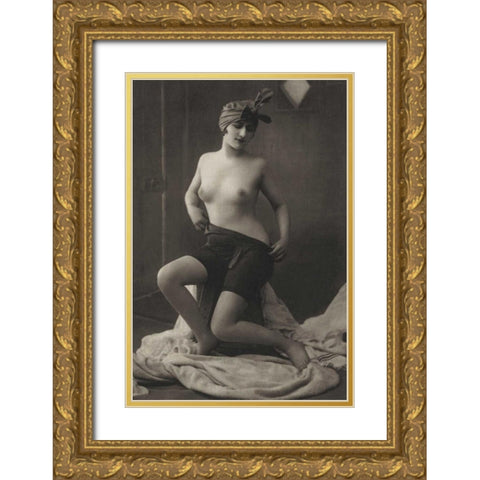 The Intimacy of the Powder Room Gold Ornate Wood Framed Art Print with Double Matting by Vintage Nudes