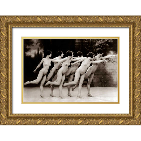 Six Nude Dancers Gold Ornate Wood Framed Art Print with Double Matting by Vintage Nudes