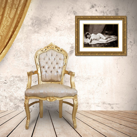 Sensuality Gold Ornate Wood Framed Art Print with Double Matting by Vintage Nudes