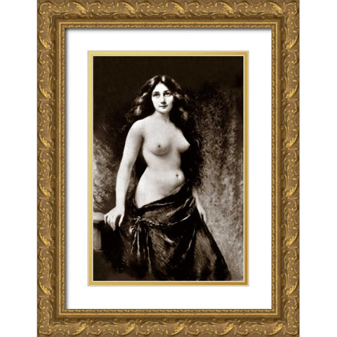 Nude in Drapery Gold Ornate Wood Framed Art Print with Double Matting by Vintage Nudes