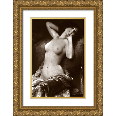 Radiant Nude Gold Ornate Wood Framed Art Print with Double Matting by Vintage Nudes