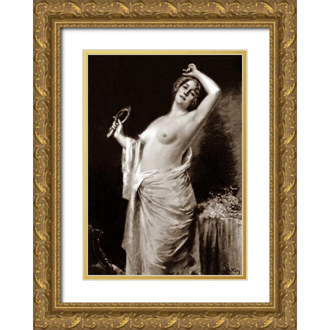 Vanity Gold Ornate Wood Framed Art Print with Double Matting by Vintage Nudes