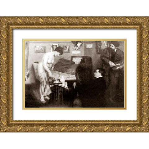 In the Studio Gold Ornate Wood Framed Art Print with Double Matting by Vintage Nudes