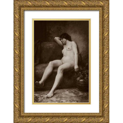 The Siesta Gold Ornate Wood Framed Art Print with Double Matting by Vintage Nudes