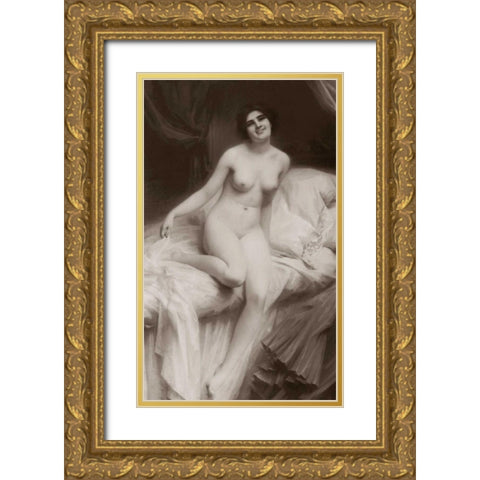 The Awakening Gold Ornate Wood Framed Art Print with Double Matting by Vintage Nudes