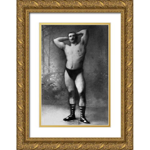Hands Behind Head Flex Gold Ornate Wood Framed Art Print with Double Matting by Vintage Muscle Men