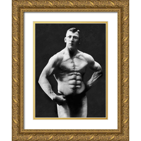 Perfect Abs Gold Ornate Wood Framed Art Print with Double Matting by Vintage Muscle Men