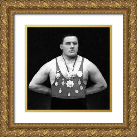 A Chestful of Awards Gold Ornate Wood Framed Art Print with Double Matting by Vintage Muscle Men